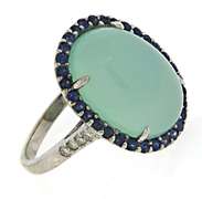 Beautiful Chalcedony w Sapphire Halo & Diamond Shank