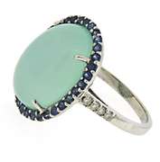 Beautiful Chalcedony w Sapphire Halo & Diamond Shank