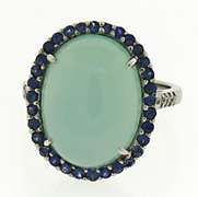 Beautiful Chalcedony w Sapphire Halo & Diamond Shank