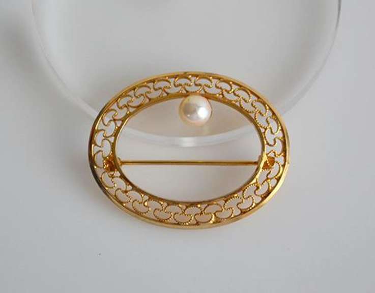 Vintage (1950's) Burt Cassel 12KGF Pin Brooch W/ Pearl