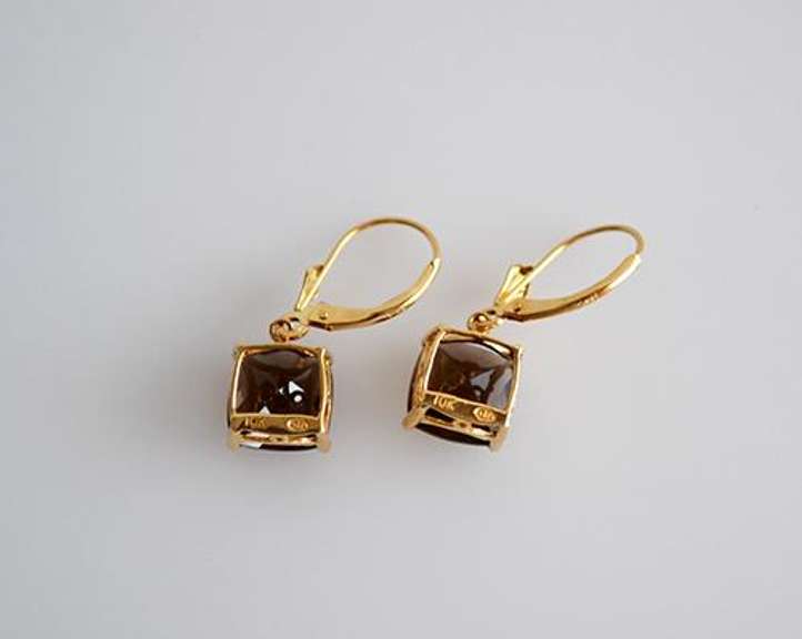 Elegant 10KT  Yellow Gold and Smokey Topaz Dangle Earrings