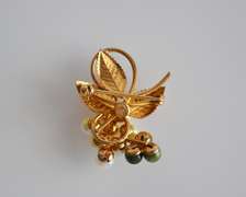 Signed 14KGF Grapes Pin Brooch with Jade Gemstones