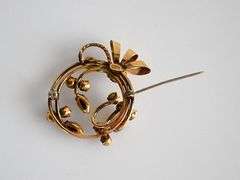 Signed 12KGF Pendant Brooch With Onyx and Faux Pearls