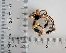 Signed 12KGF Pendant Brooch With Onyx and Faux Pearls