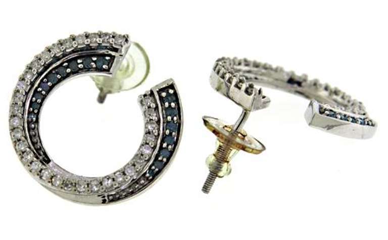 Beautiful Ir Teal & White Diamond Circle Earrings