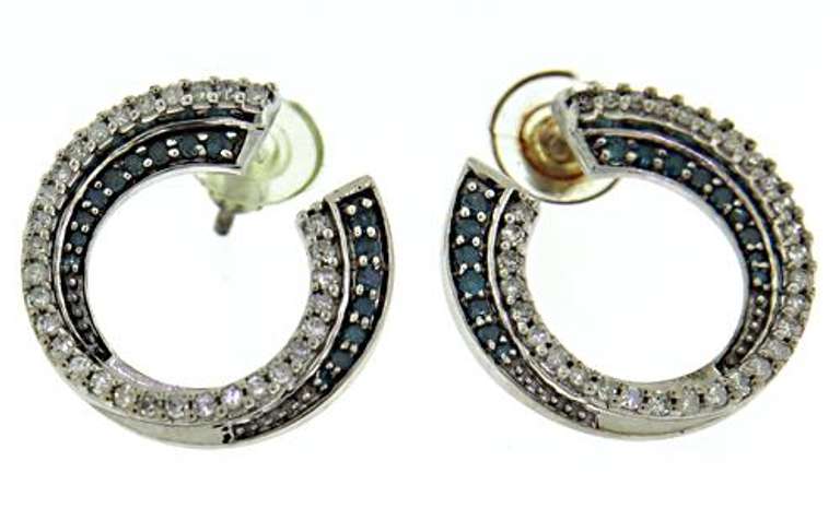 Beautiful Ir Teal & White Diamond Circle Earrings