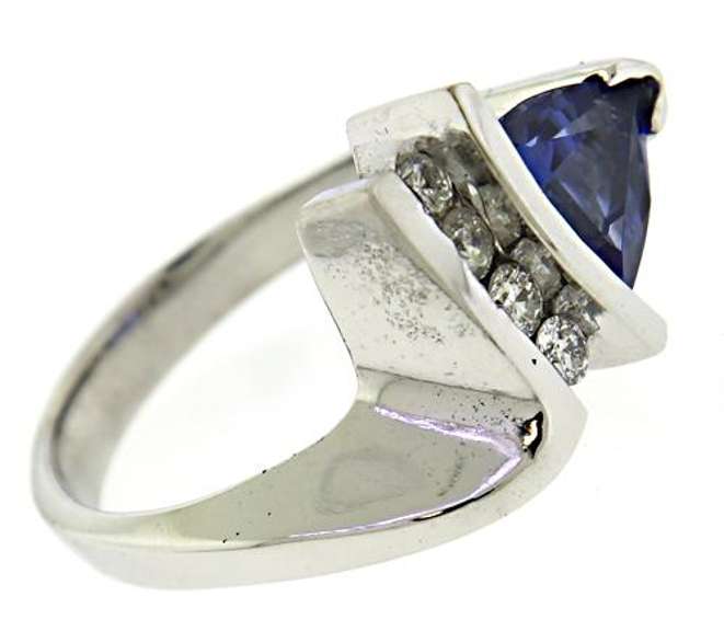 Glowing 14kt WG Trillion Cut Tanzanite & Diamond Ring