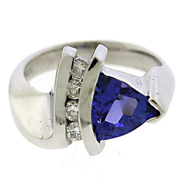 Glowing 14kt WG Trillion Cut Tanzanite & Diamond Ring