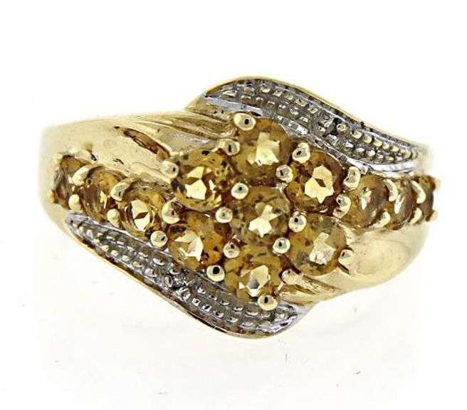Pretty Citrine Cluster & Diamond Accent Ring