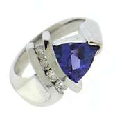 Glowing 14kt WG Trillion Cut Tanzanite & Diamond Ring