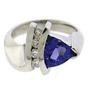 Glowing 14kt WG Trillion Cut Tanzanite & Diamond Ring