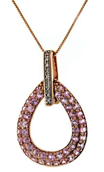 Pretty Pink Topaz & Diamond Open Teardrop Necklace