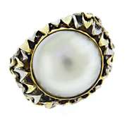 Lavish 14kt YG Mabe Pearl Leaf Texture Ring