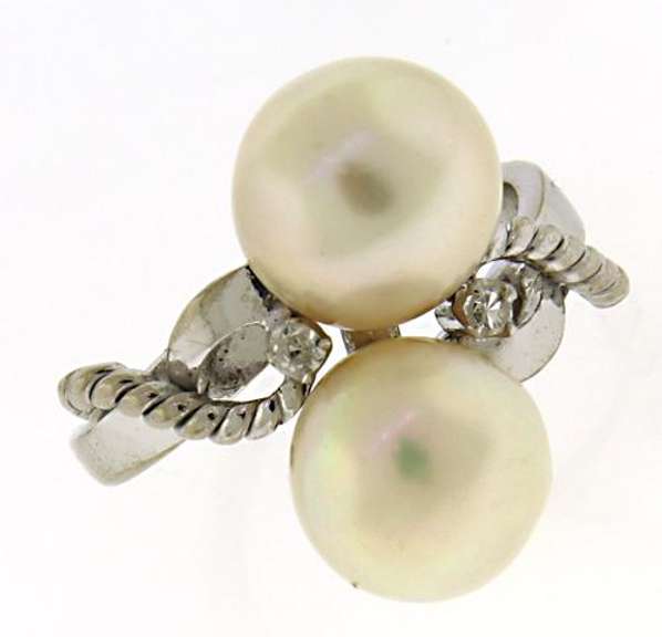 Stunning Double Pearl Diamond Accent Ring