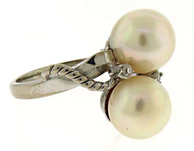 Stunning 14kt WG Double Pearl with Diamond Accent Ring