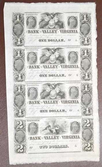 Uncut Sheet of Obsolete Virginia Bank Notes, Winchester