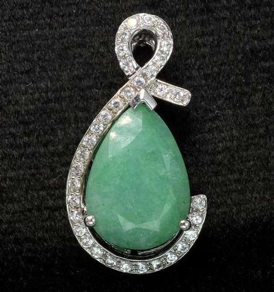 Elegant Emerald & Sapphire Droplet Pendant, Sterling