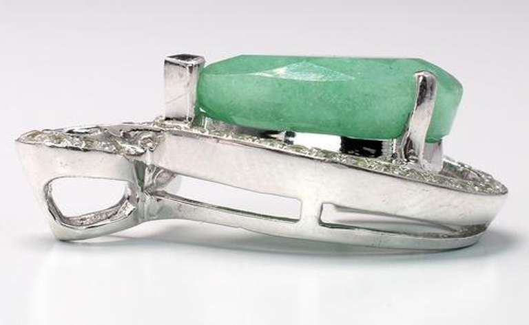 Elegant Pear Shaped Natural Emerald & White Sapphire Droplet Pendant, Sterling