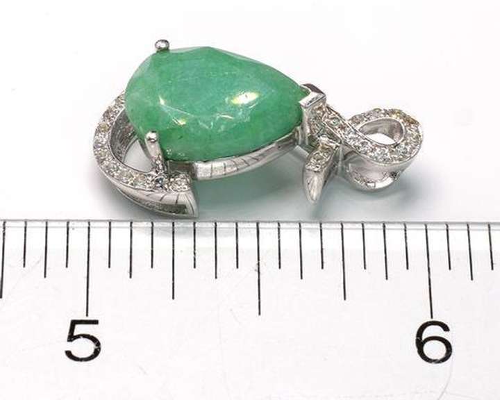 Elegant Pear Shaped Natural Emerald & White Sapphire Droplet Pendant, Sterling