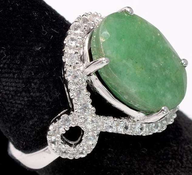 Terrific Massive 8.30CTS Emerald & Sapphire Halo Ring, Sterling Silver