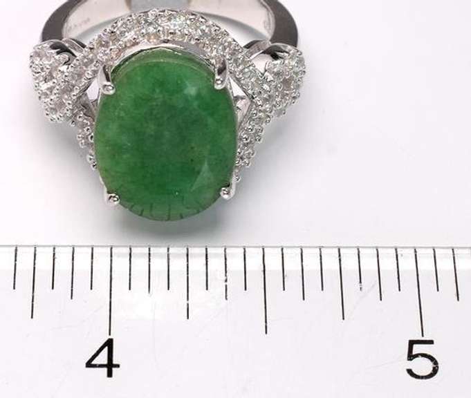 Terrific Massive 8.30CTS Emerald & Sapphire Halo Ring, Sterling Silver