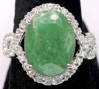 Terrific Massive 8.30CTS Emerald & Sapphire Halo Ring, Sterling Silver