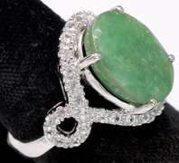 Terrific Massive 8.30CTS Emerald & Sapphire Halo Ring, Sterling Silver