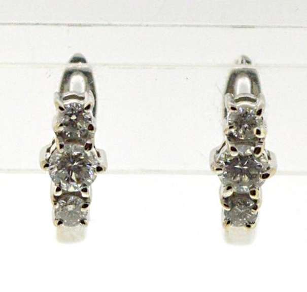 Stunning 14kt WG 3-Diamond Hoop Earrings
