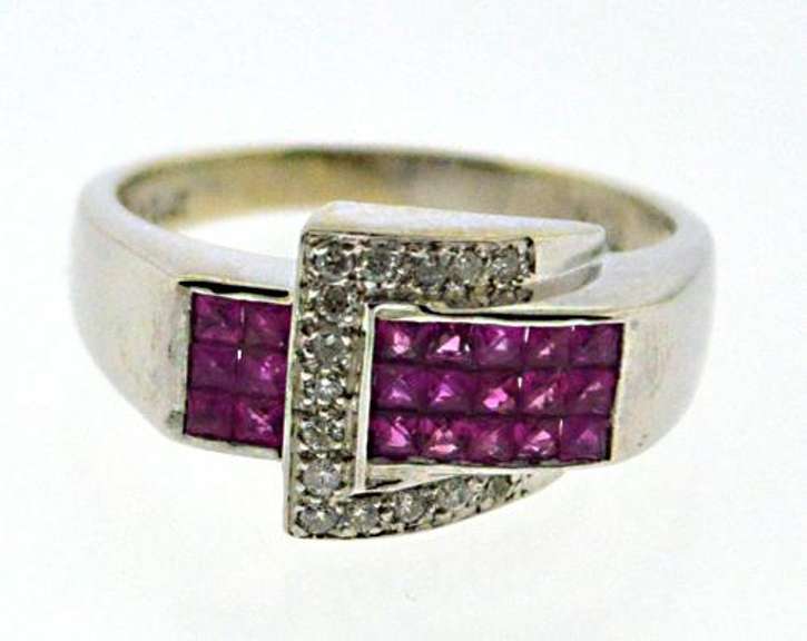 Flashy 14kt WG Pink Sapphire and Diamond Buckle Ring