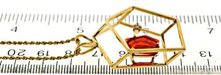 Pretty Orange CZ & Diamond Abstract Necklace