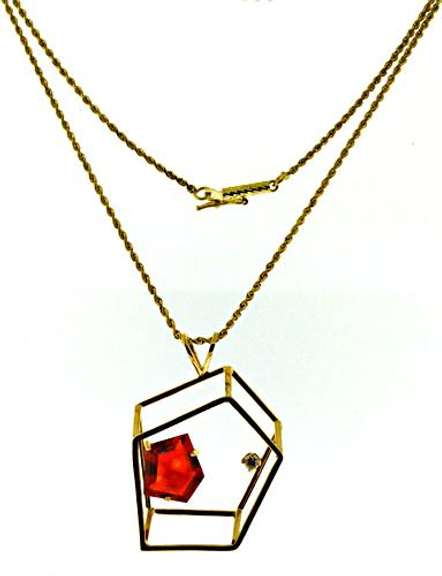Pretty Orange CZ & Diamond Abstract Necklace
