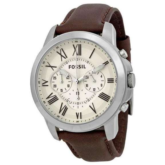 New Mens Fossil Chronograph w/ Brown Leather Strap