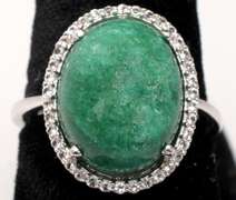 Darling Cabochon Cut Natural Emerald Ring with Sapphire Halo