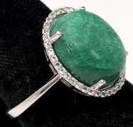Darling Cabochon Cut Natural Emerald Ring with Sapphire Halo