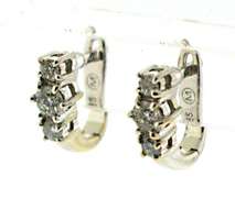 Stunning 14kt WG 3-Diamond Hoop Earrings