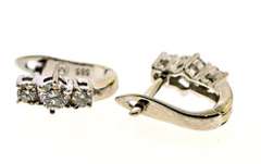 Stunning 14kt WG 3-Diamond Hoop Earrings