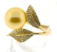 Shinning 18kt Golden South Pearl & Diamond Ring