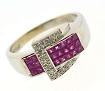 Flashy 14kt WG Pink Sapphire and Diamond Buckle Ring