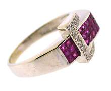 Flashy 14kt WG Pink Sapphire and Diamond Buckle Ring
