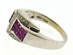 Flashy 14kt WG Pink Sapphire and Diamond Buckle Ring
