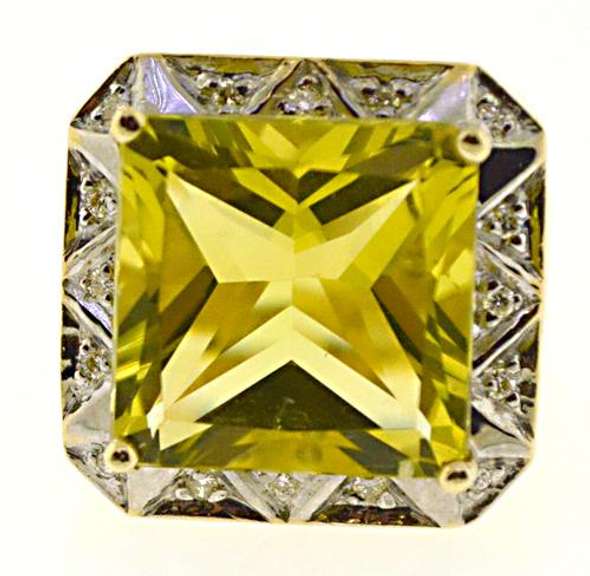Stylish 14kt  Lime Quartz and Diamond Halo Ring