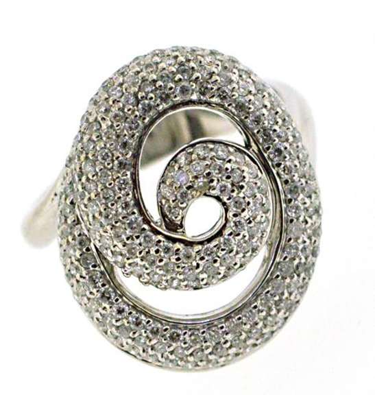 Modern White Gold Pave Diamond Swirl Ring