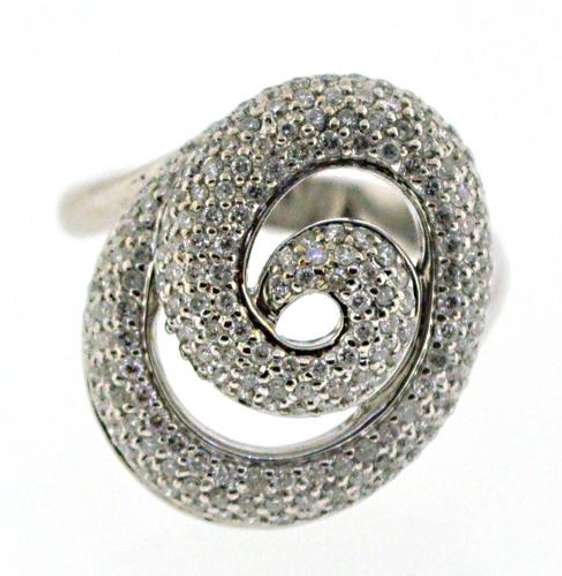 Modern White Gold Pave Diamond Swirl Ring