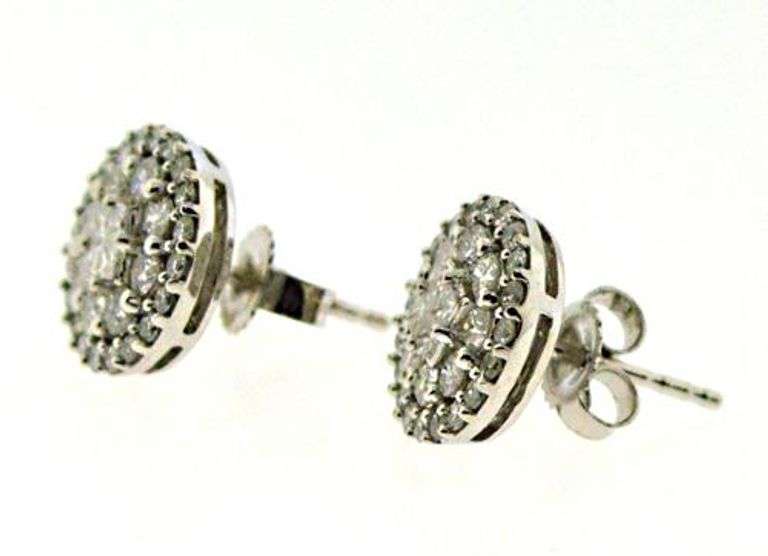 Bright White Gold Diamond Cluster Earrings