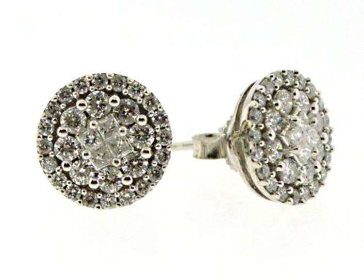 Bright White Gold Diamond Cluster Earrings