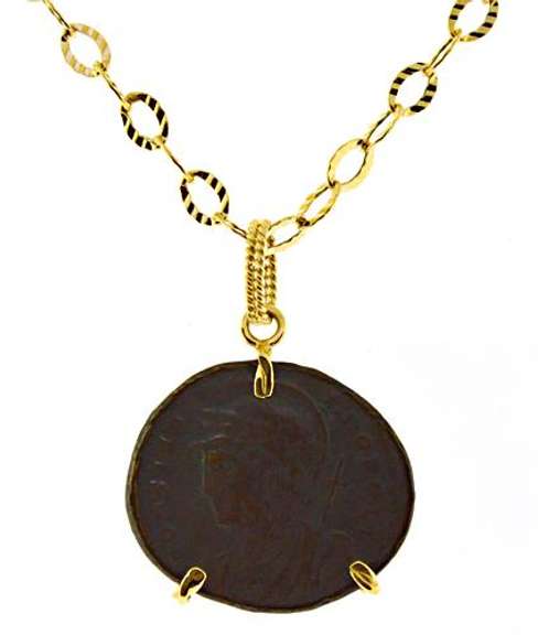 Exquisite 14kt YG Replica Ancient Coin Pendant on Chain