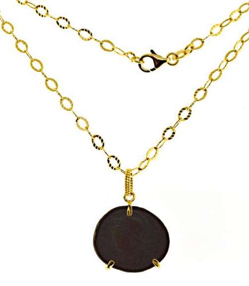 Exquisite 14kt YG Replica Ancient Coin Pendant on Chain