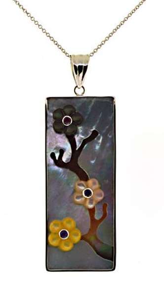 Strong Black and White Mop w Ruby Accent Pendant