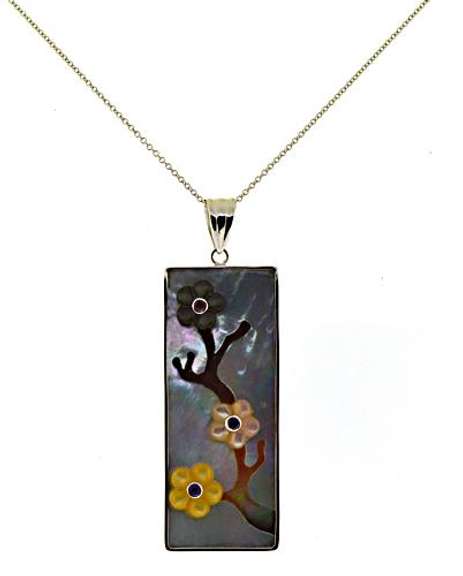 Strong Black and White Mop w Ruby Accent Pendant