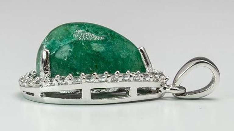 Exquisite Cabochon Emerald & White Sapphire Pendant